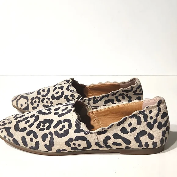 Lucky Brand Clooey Scalloped Suede Leopard Print Flat Loafers Size 8.5M - Picture 5 of 13
